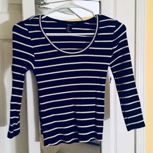 Navy and White Striped Crop Top